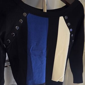 “Boss Babe Colorblock Sweater ✨ 7th Avenue NY&Co Button Shoulder Knit M”